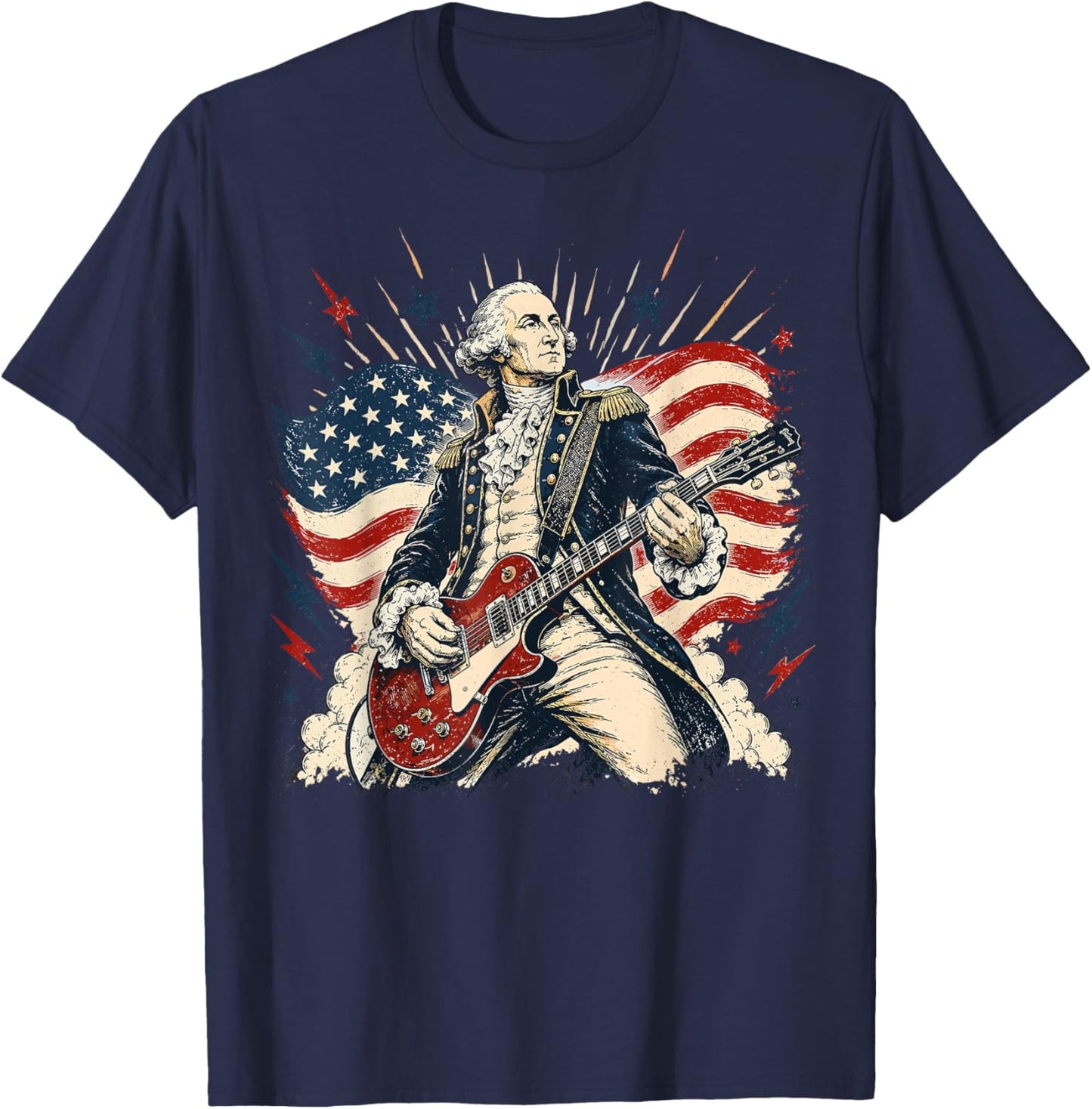 George Washington Playing Guitar 4th July 250th Anniversary T-Shirt - T-Shirt | Navy