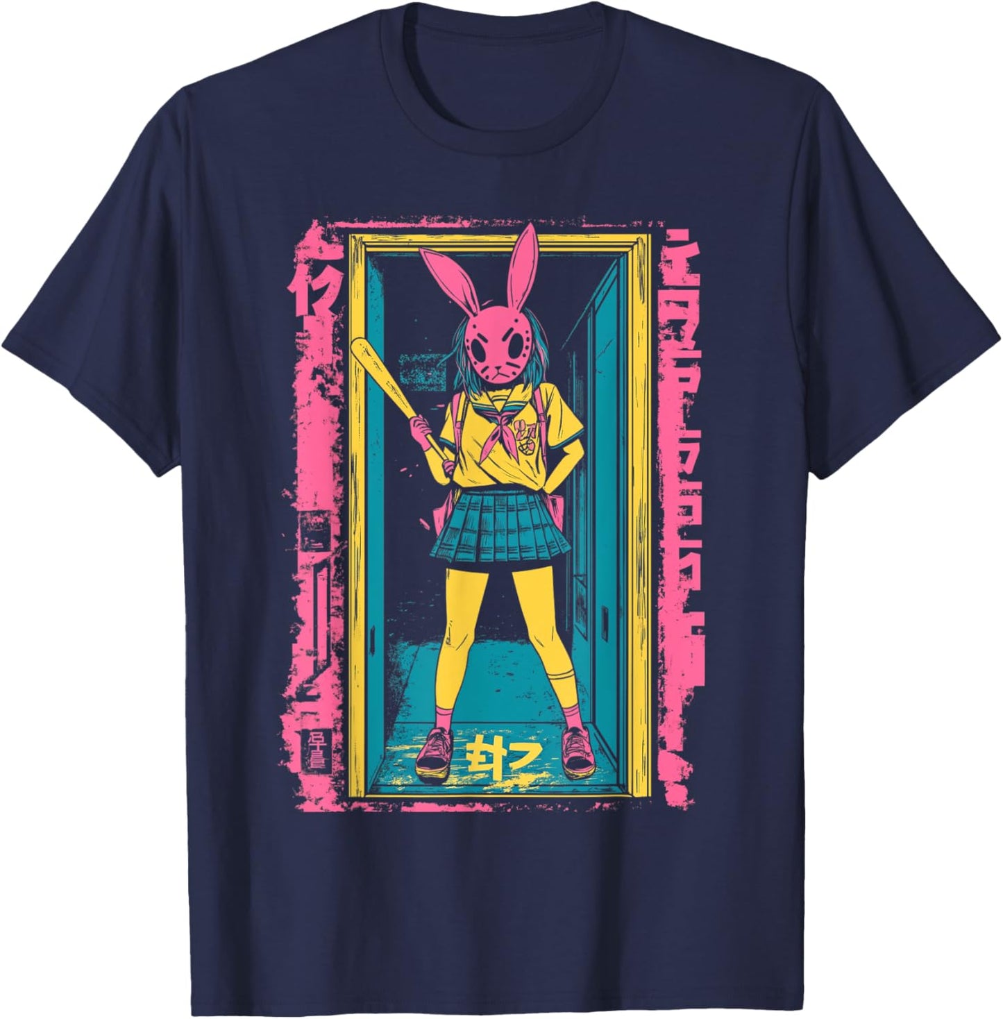 Creepy Girl Bunny Grunge Slasher Pastel Goth Anime Horror T-Shirt - T-Shirt | Navy