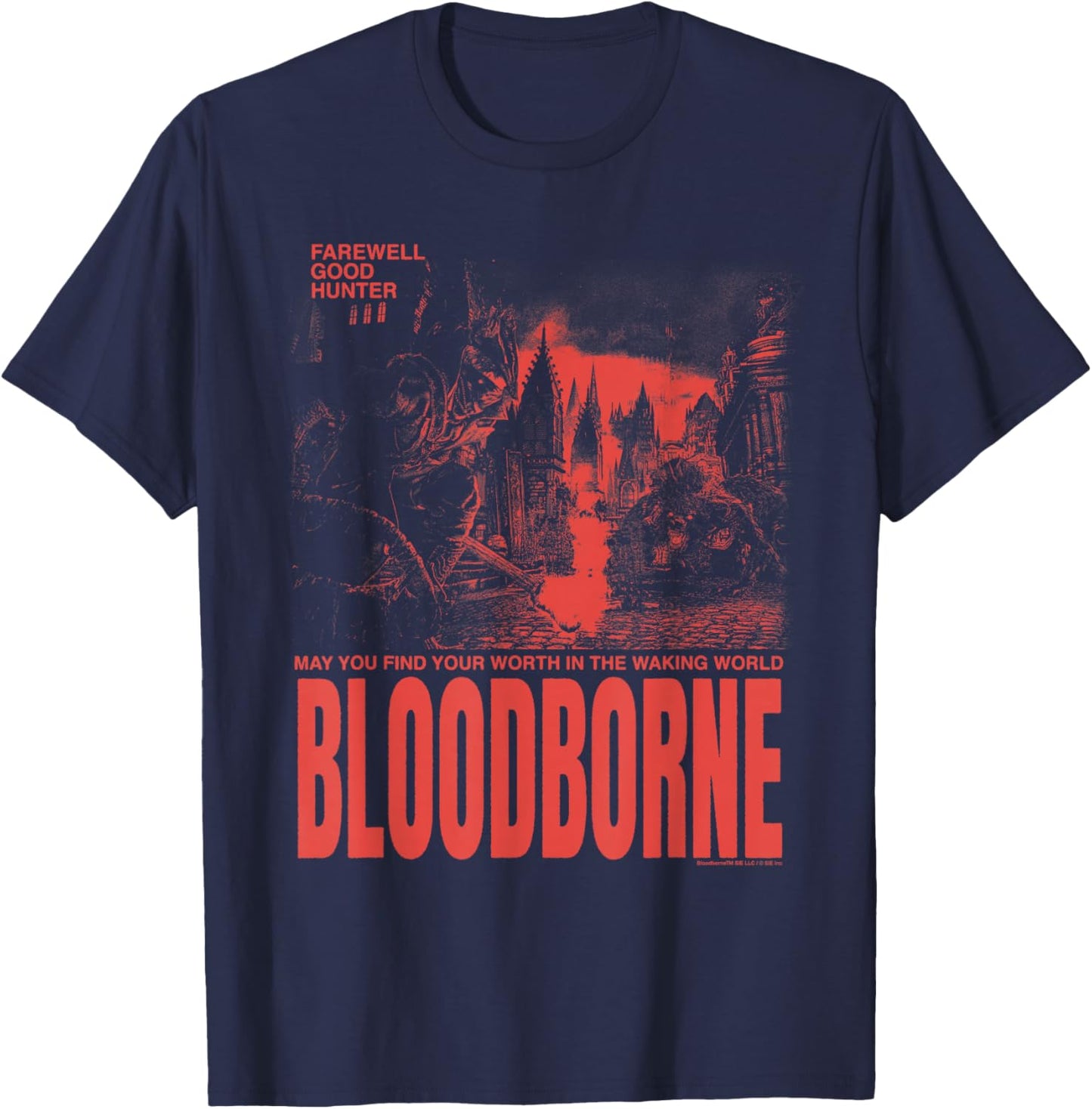Bloodborne Farewell Good Hunter Red Scene Video Game T-Shirt - T-Shirt | Navy