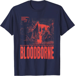 Bloodborne Farewell Good Hunter Red Scene Video Game T-Shirt - T-Shirt | Navy