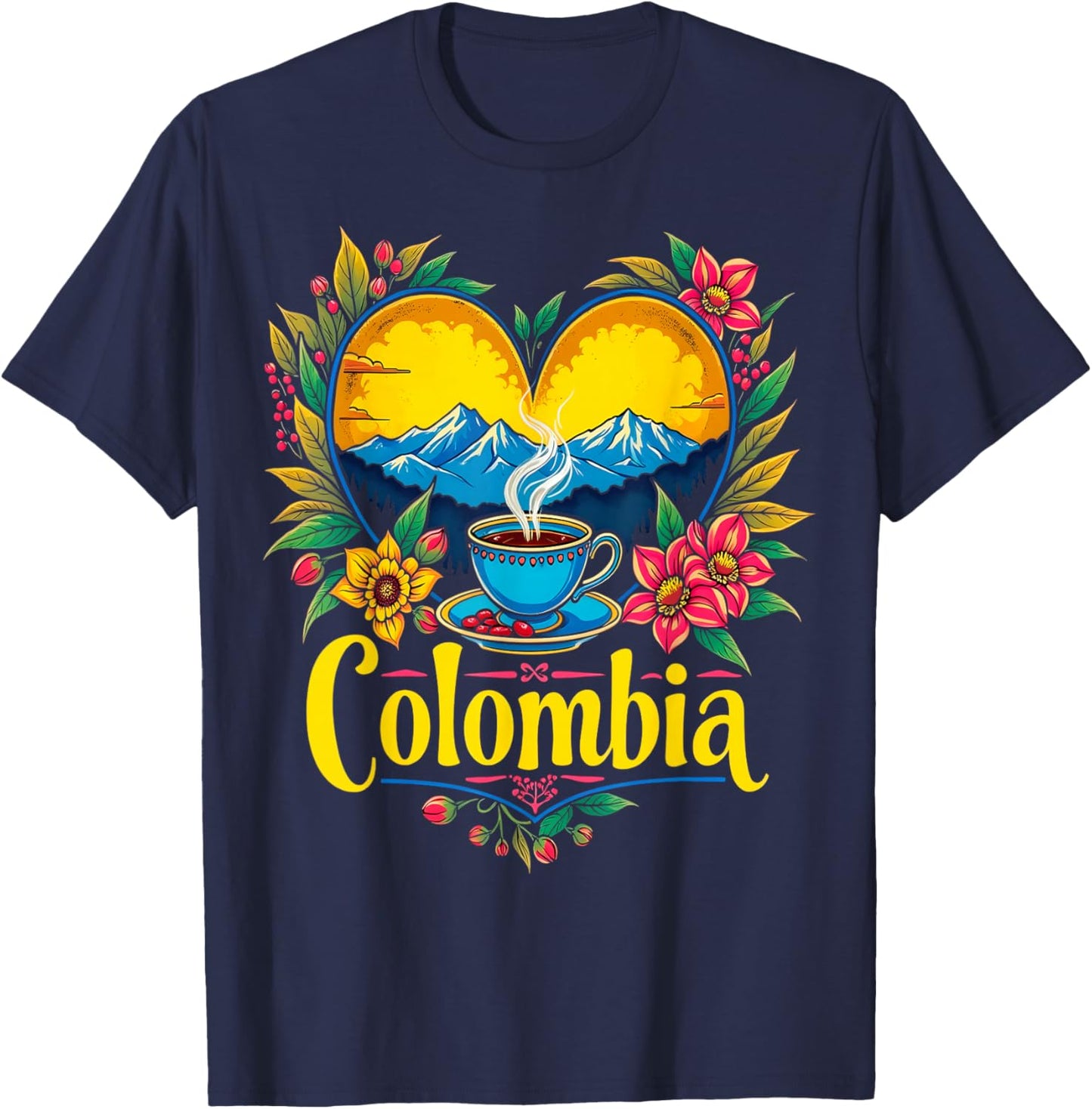 Colombia Coffee Mountains Heart T-Shirt - T-Shirt | Navy