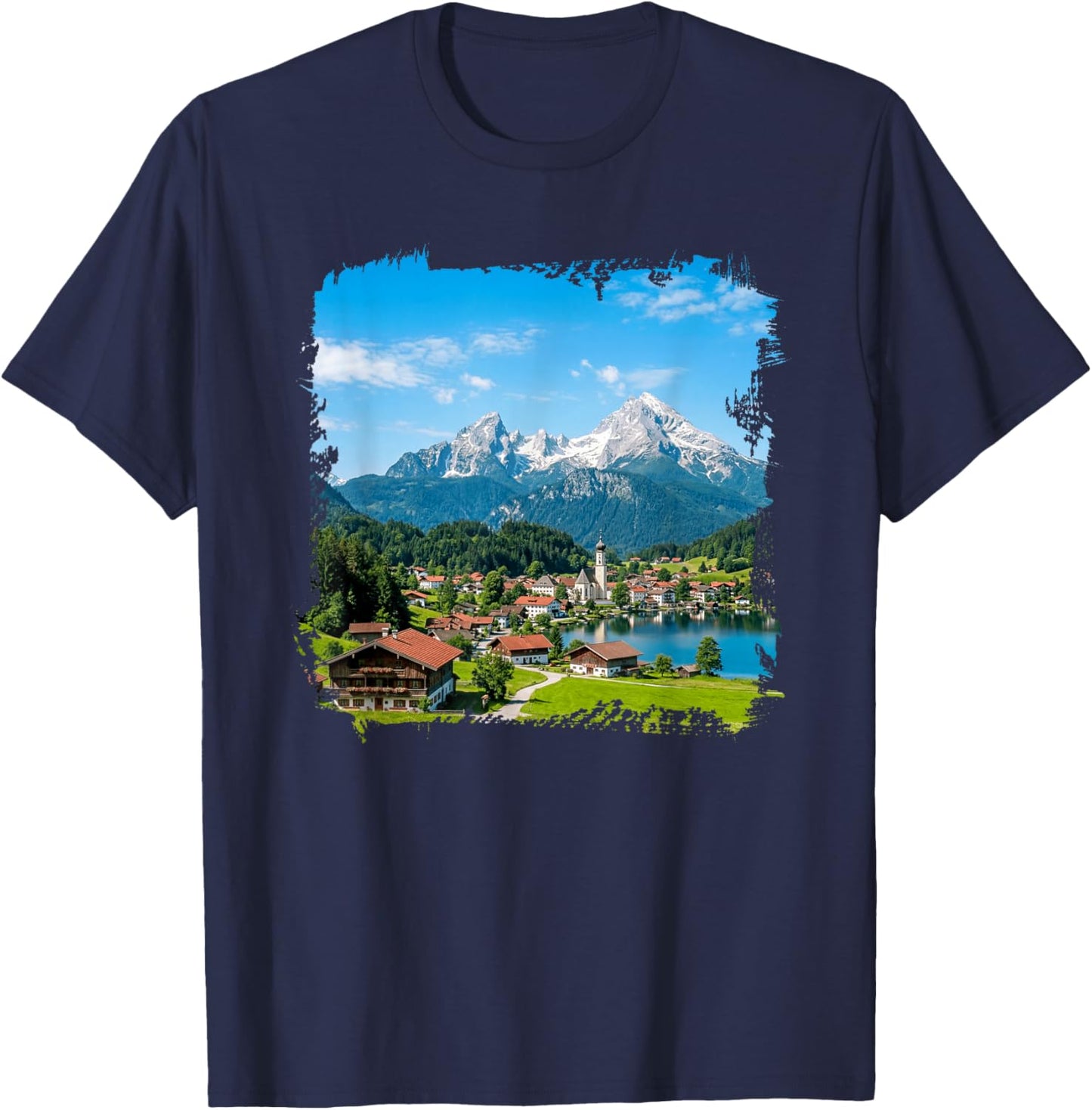 Alpes bavaroises Montagne Village Lac Paysage pittoresque T-Shirt - T-Shirt | Navy