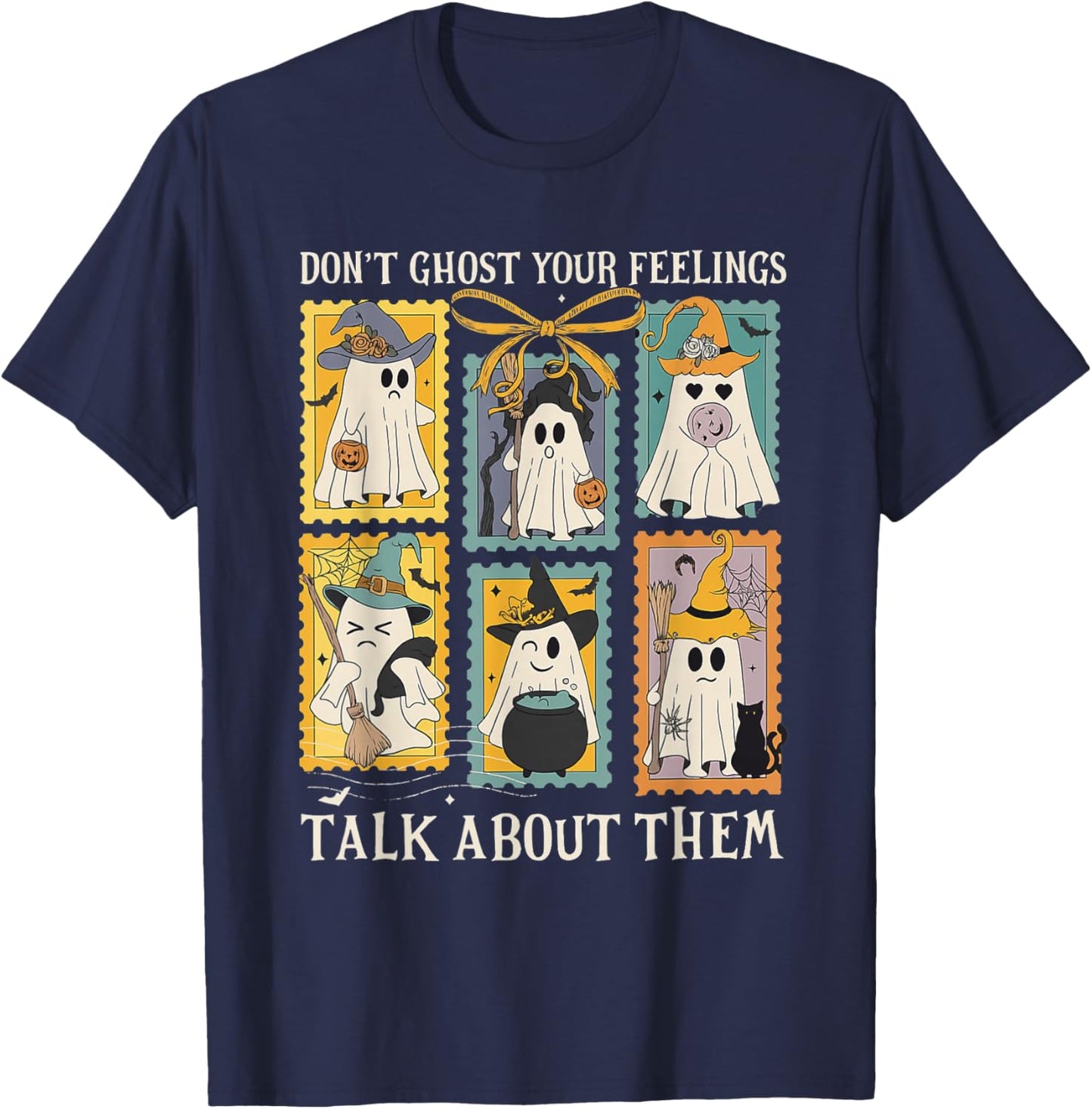 Retro Halloween Mental Health Don't Ghost Your Feelings T-Shirt - T-Shirt | Navy