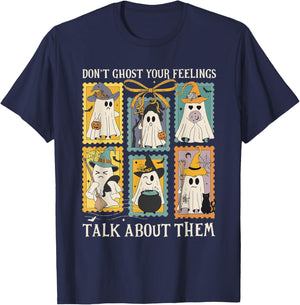 Retro Halloween Mental Health Don't Ghost Your Feelings T-Shirt - T-Shirt | Navy