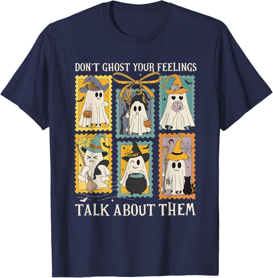 Retro Halloween Mental Health Don't Ghost Your Feelings T-Shirt - T-Shirt | Navy