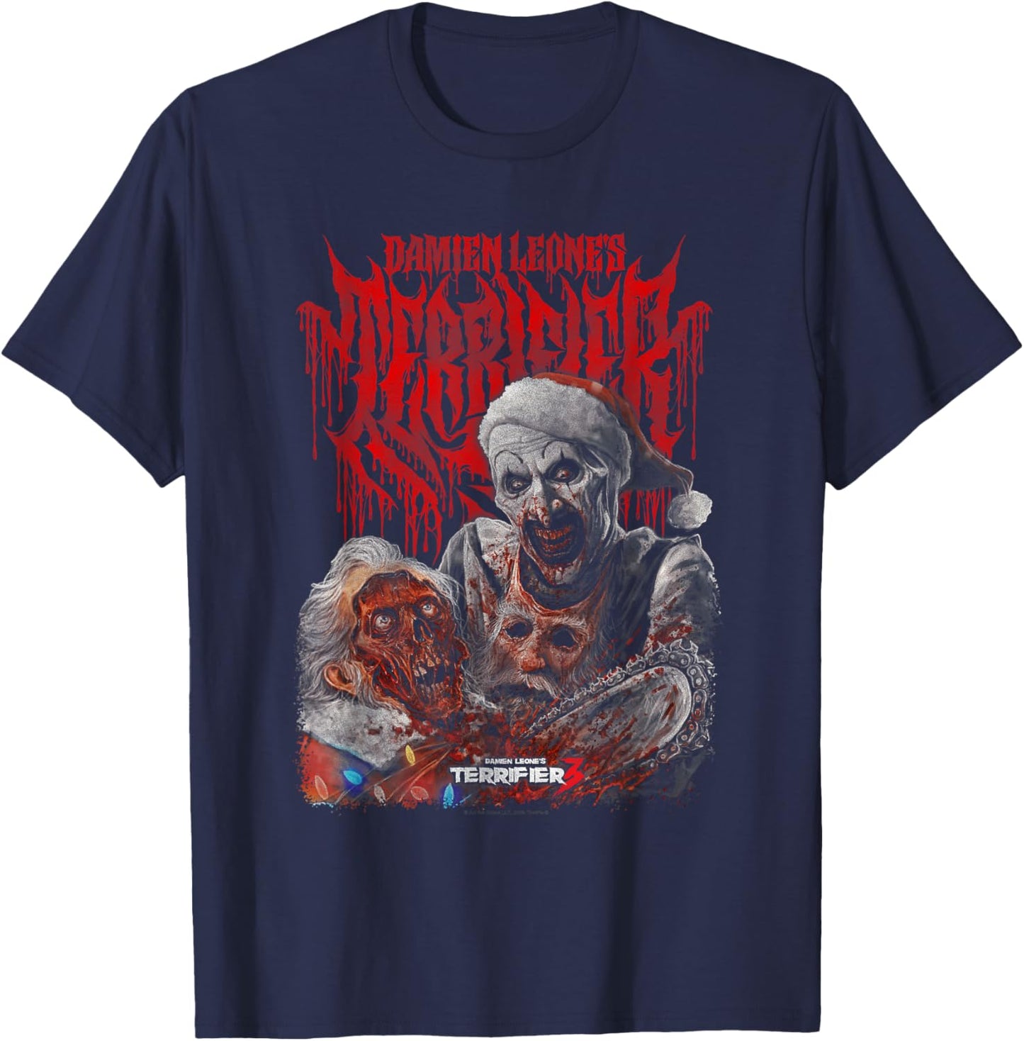 Terrifier 3 Bloody Art the Clown Chainsaw Christmas Horror T-Shirt - T-Shirt | Navy