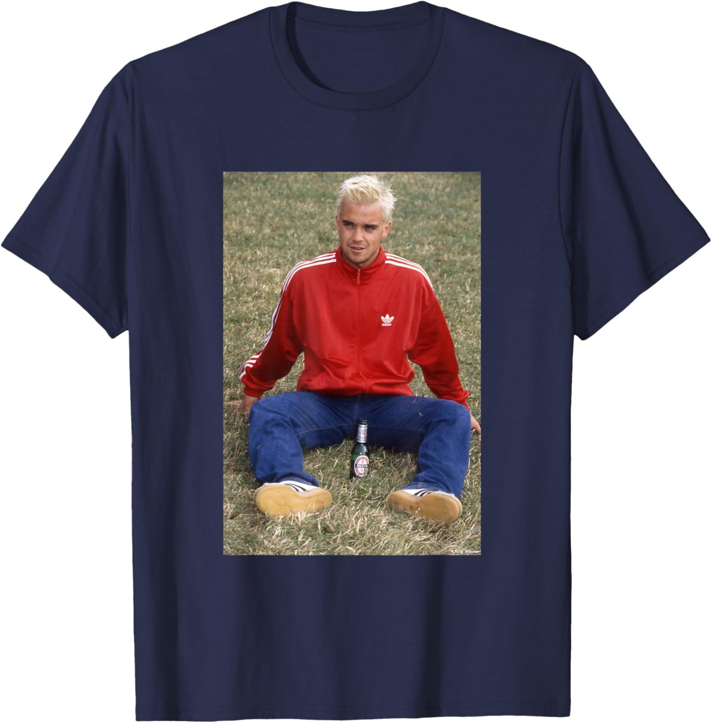Robbie Williams of Take That in 1995 by Andy Willsher T-Shirt - T-Shirt | Navy
