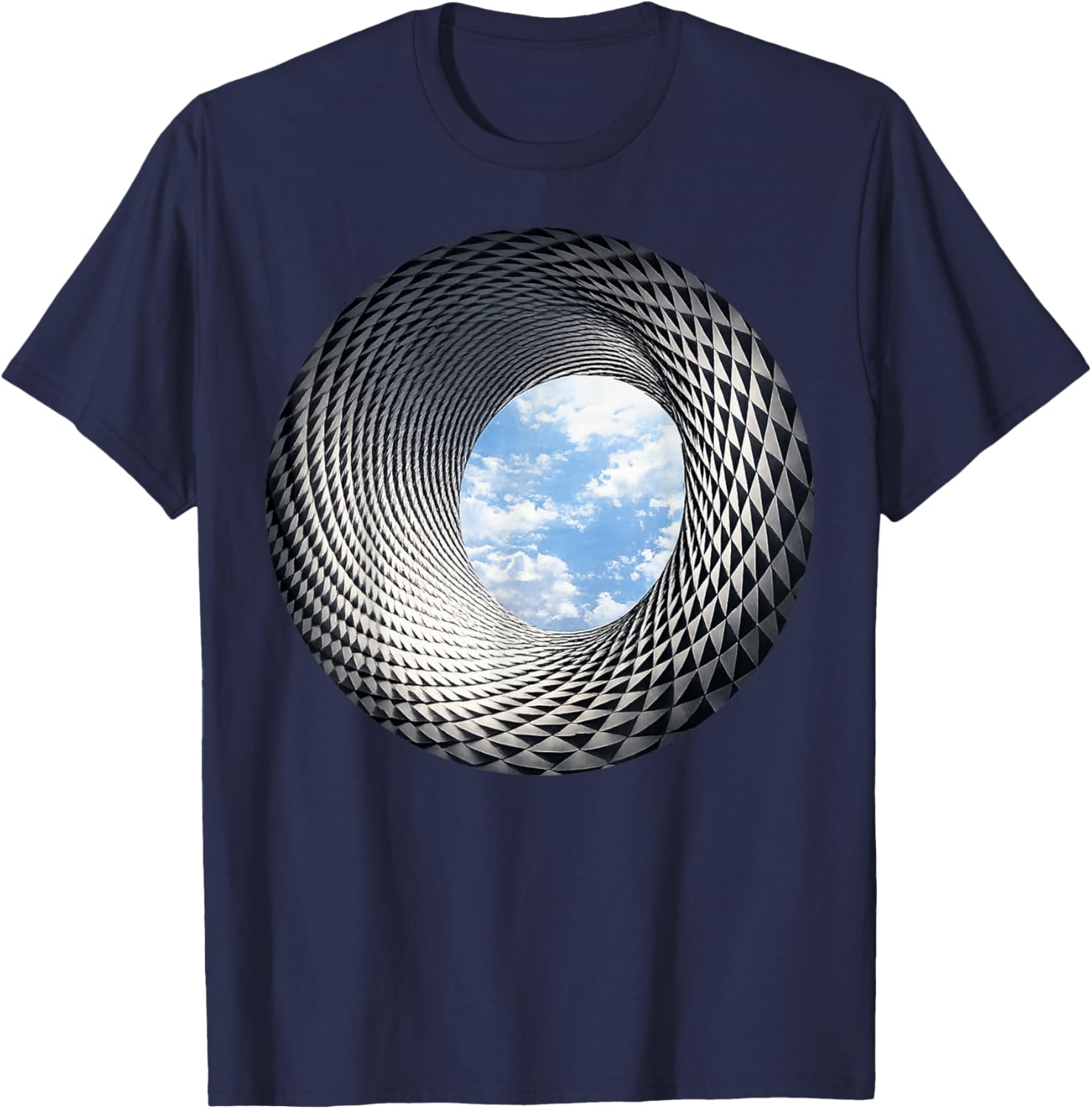 3D Optical Illusion Spiral Abstract Tunnel Design T-Shirt - T-Shirt | Navy