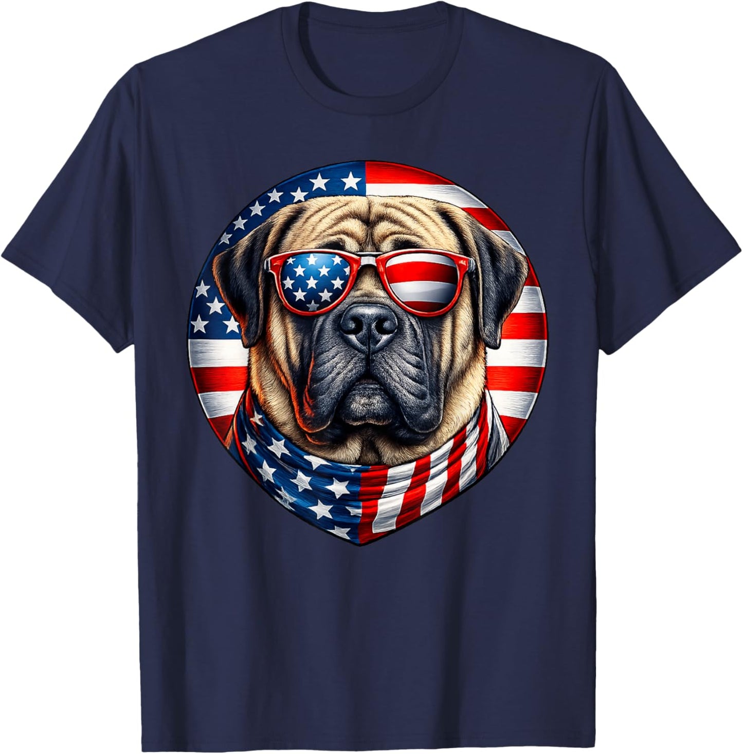 American Flag English Mastiff Dog Sunglasses 4th of July T-Shirt - T-Shirt | Navy