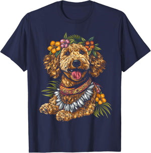 Goldendoodle Hawaiian Flowers Hibiscus Funny Doodle Mom T-Shirt - T-Shirt | Navy
