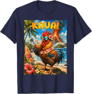 Funny Chicken Drinking Coconut Kauai Hawaii Tropical Summer T-Shirt - T-Shirt | Navy