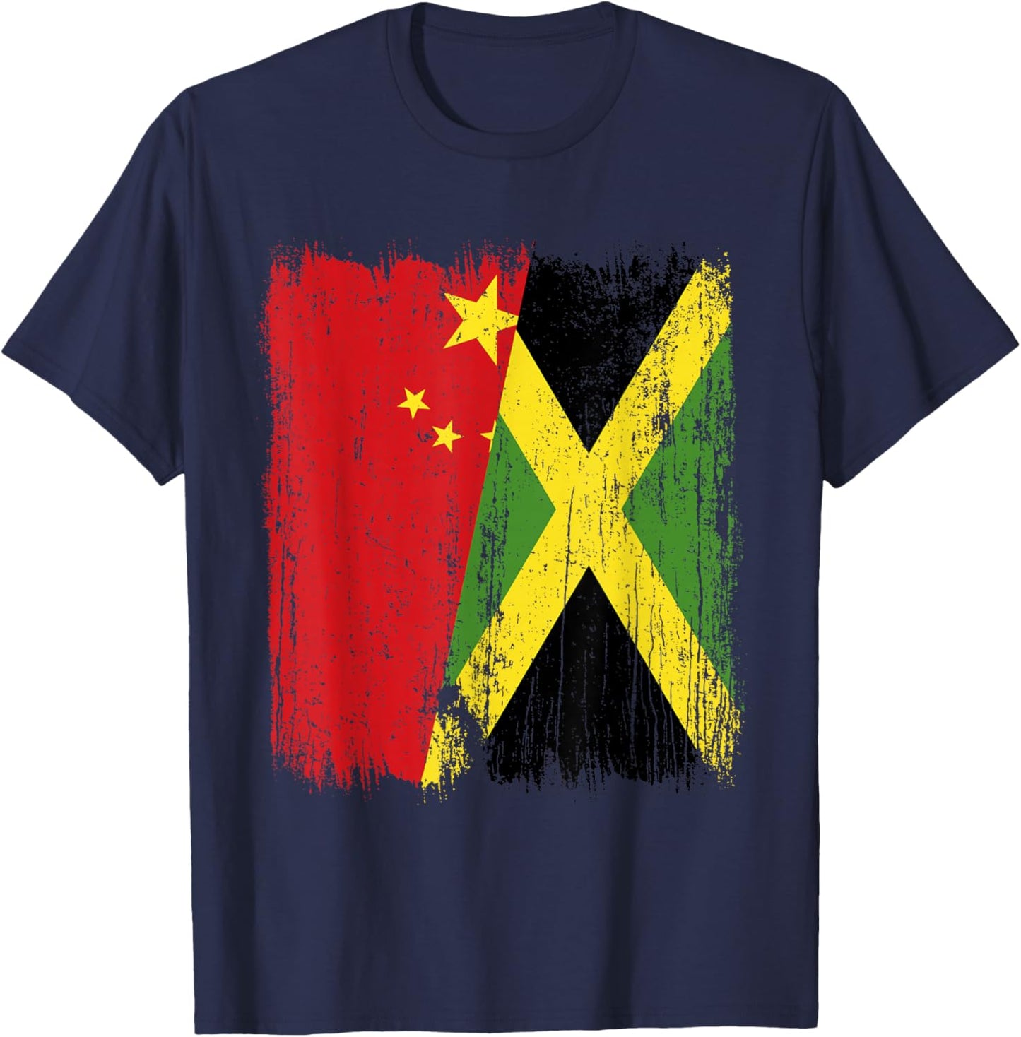 China Jamaica Half Flag Chinese Jamaican Heritage T-Shirt - T-Shirt | Navy