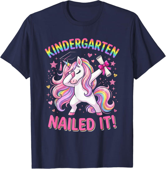 Dabbing Kindergarten Unicorn Graduation Class Nailed It T-Shirt - T-Shirt | Navy