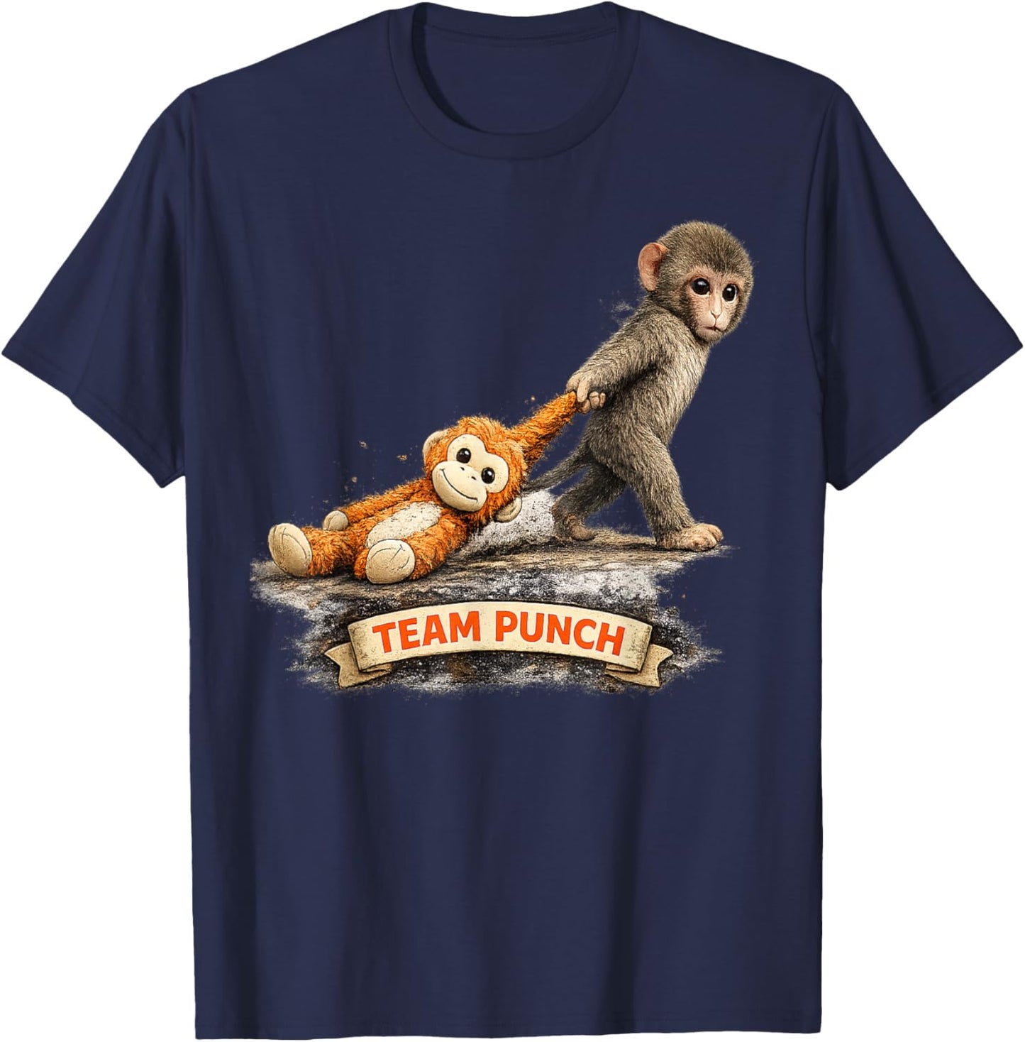 Cute Baby Monkey Punch Viral Zoo Japan Design T-Shirt - T-Shirt | Navy