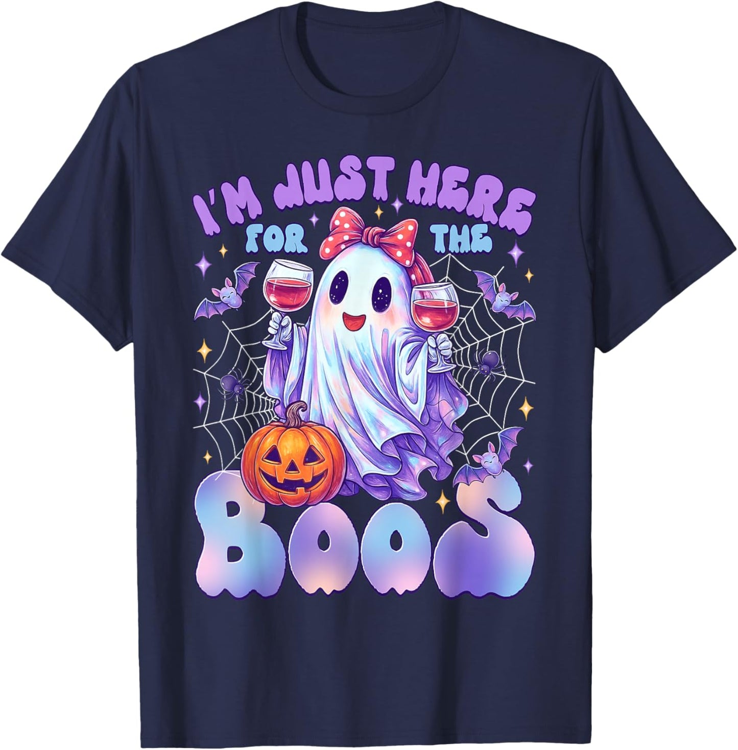 Funny I'm Just Here for The Boos Cute Halloween Ghost Women T-Shirt - T-Shirt | Navy