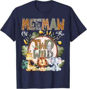 Meemaw Of The Two Wild Animal Safari 2Nd Birthday Party T-Shirt - T-Shirt | Navy