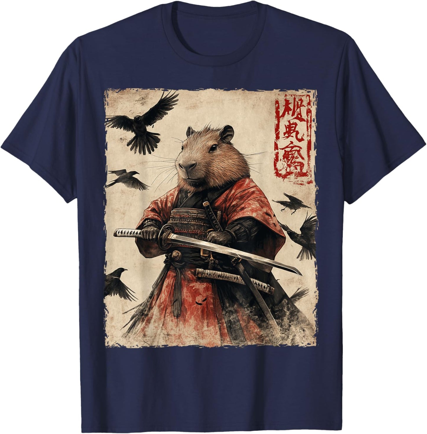 Capybara Samurai Graphic Japanese Warrior Anime T-Shirt - T-Shirt | Navy