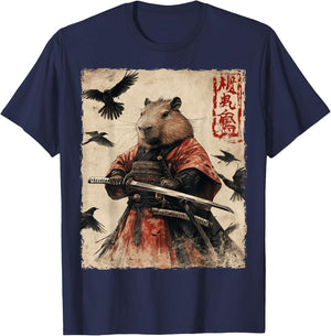 Capybara Samurai Graphic Japanese Warrior Anime T-Shirt - T-Shirt | Navy