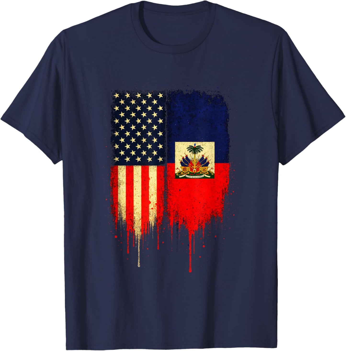 Haitian American Flag - Roots Half Haiti T-Shirt - T-Shirt | Navy