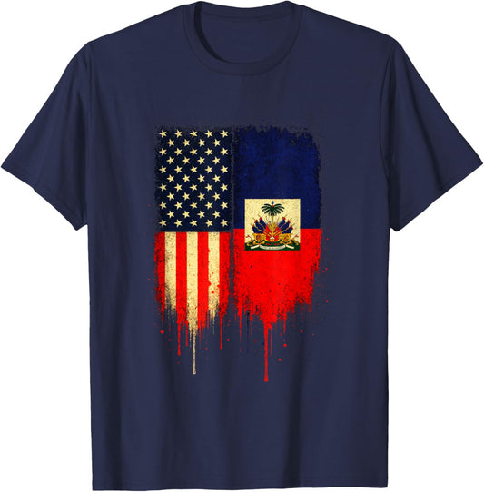 Haitian American Flag - Roots Half Haiti T-Shirt - T-Shirt | Navy