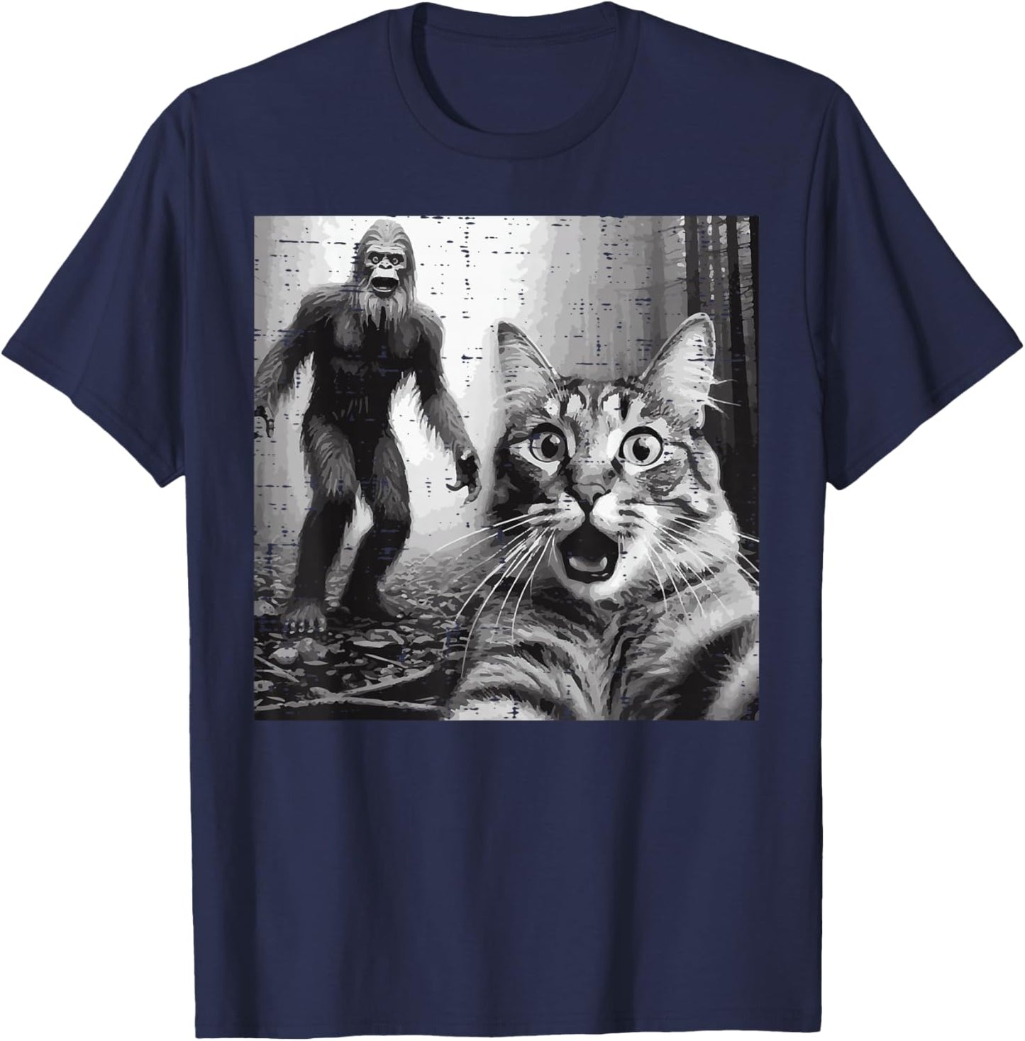 Bigfoot Sasquatch Cat Selfie Funny Saying Men Women Kids T-Shirt - T-Shirt | Navy