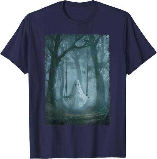 Ghost On The Swing Spooky Gothic Academia Halloween Goth T-Shirt - T-Shirt | Navy