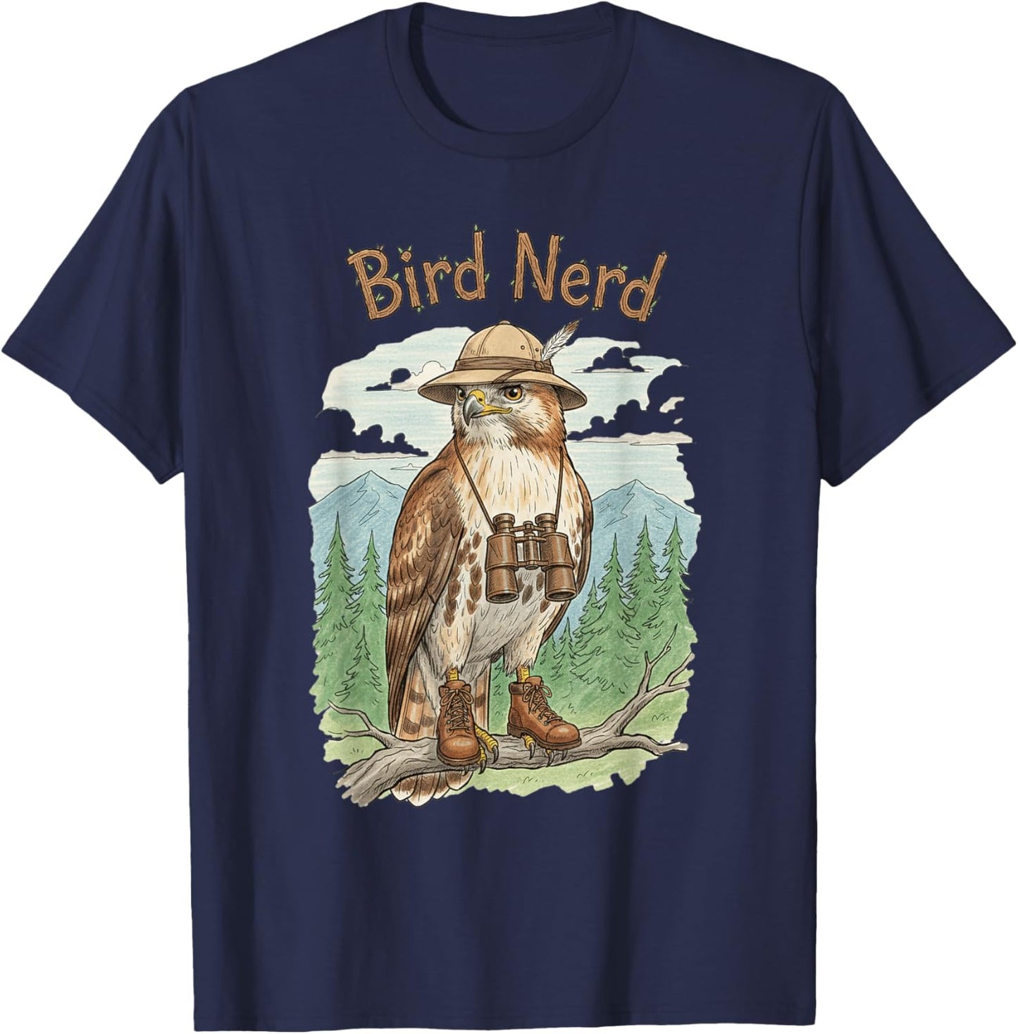 Bird Nerd Red Tailed Hawk Bird Watching Birding Birders T-Shirt - T-Shirt | Navy