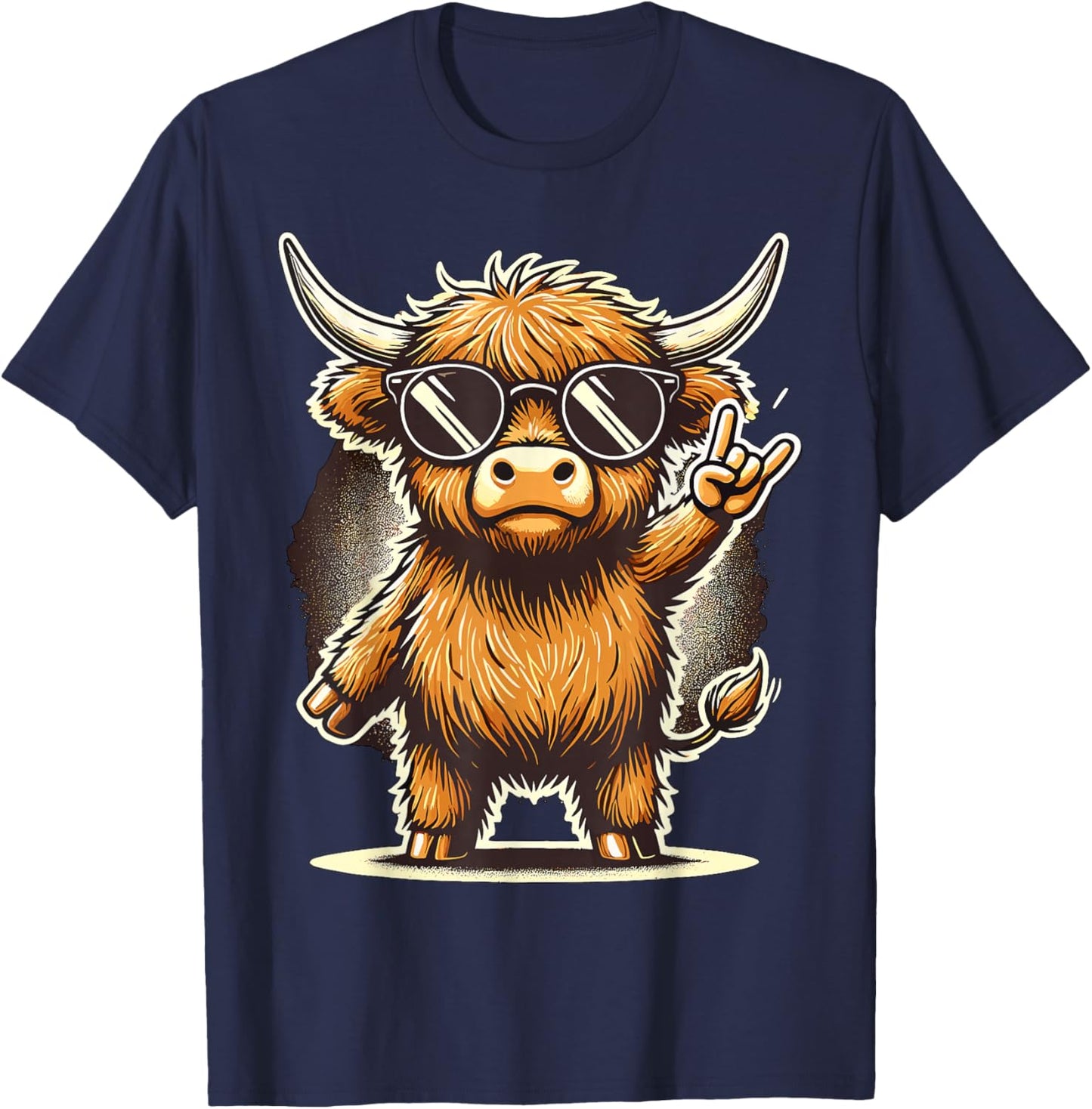 Highland Cow Rock and Roll T-Shirt - T-Shirt | Navy