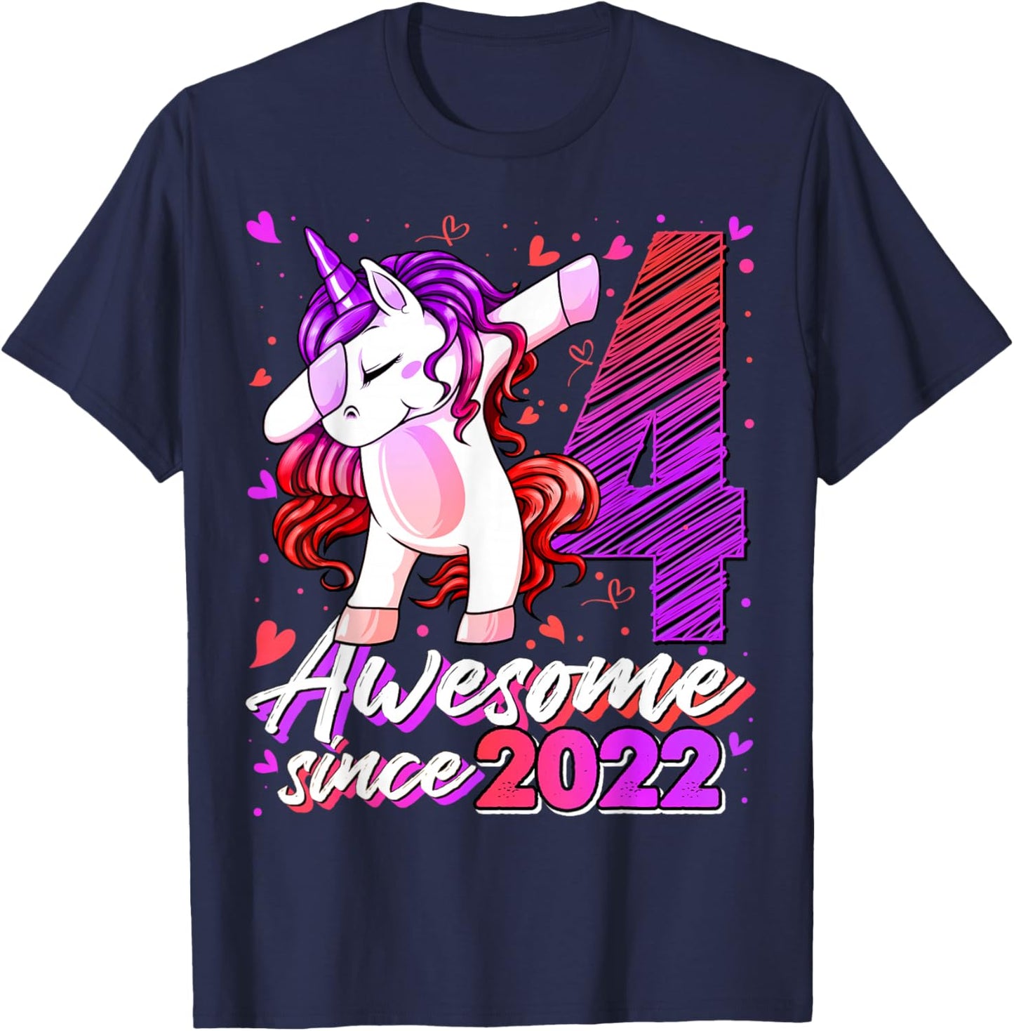 4th Birthday Shirt Girl 4 Year Old Gifts 4 Birthday Girl T-Shirt - T-Shirt | Navy