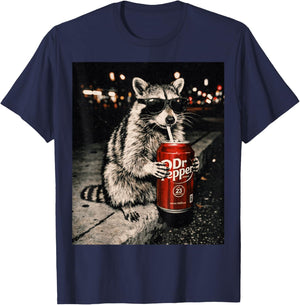 Cool Raccoon Drinking Funny Animal Lover T-Shirt - T-Shirt | Navy
