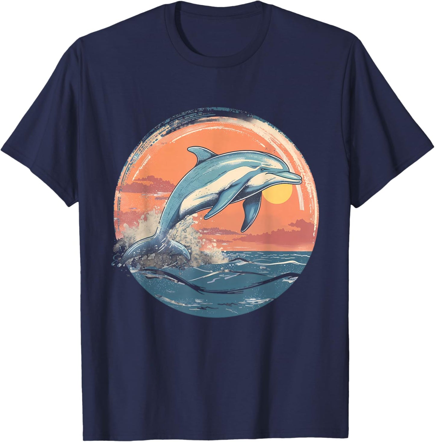 Dolphin Sunset Ocean Sea Dolphin Sea Ocean Animal Lover T-Shirt - T-Shirt | Navy