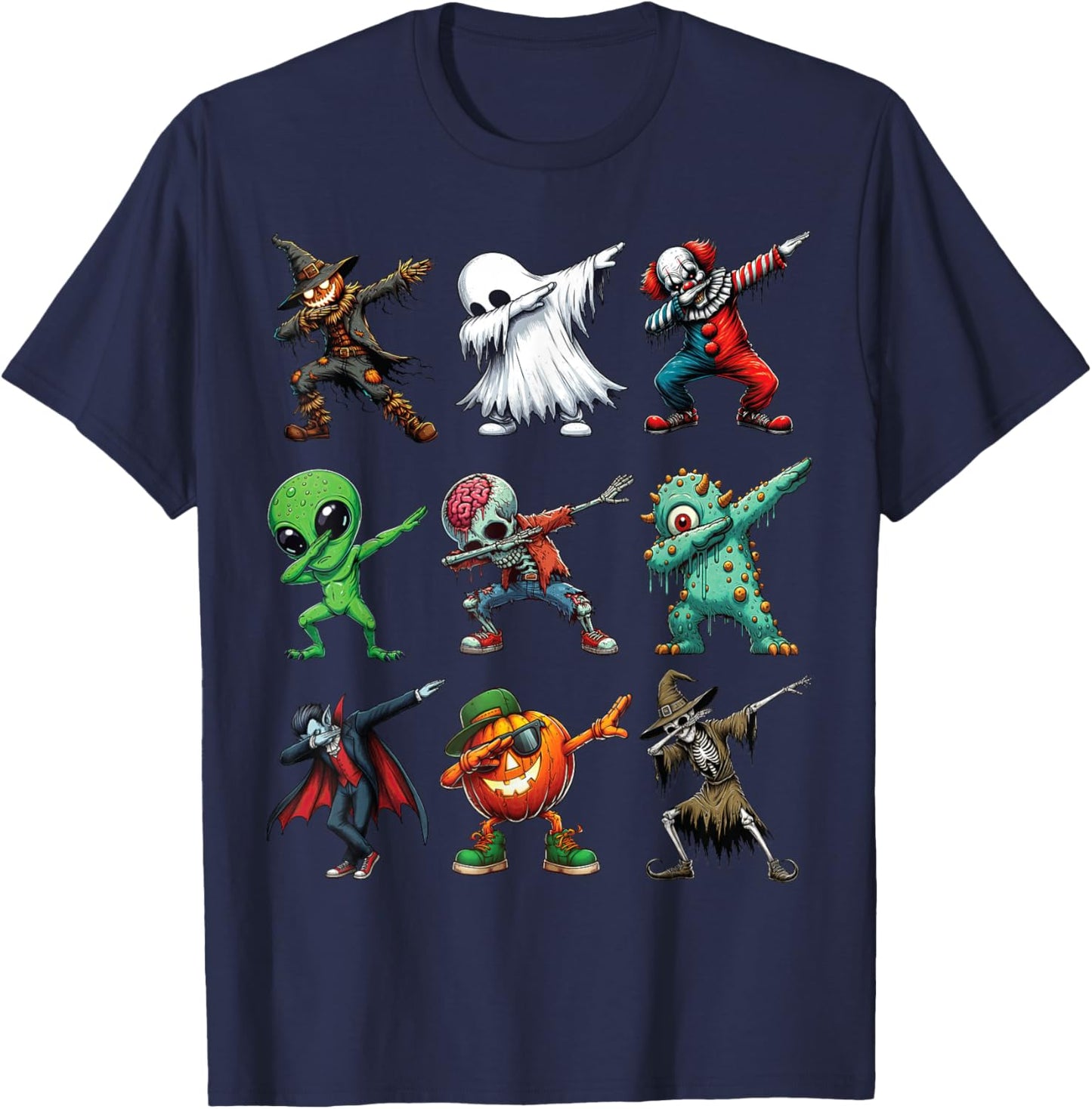 Dabbing Halloween Zombie Skeleton Pumpkin Scarecrow Ghost T-Shirt - T-Shirt | Navy