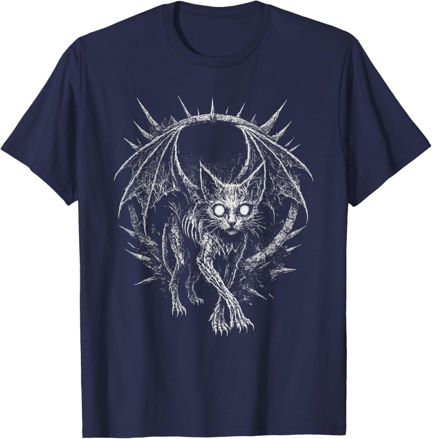 Vampire Cat Zombie Horror Goth Alt Evil Occult Deathcore Art T-Shirt - T-Shirt | Navy