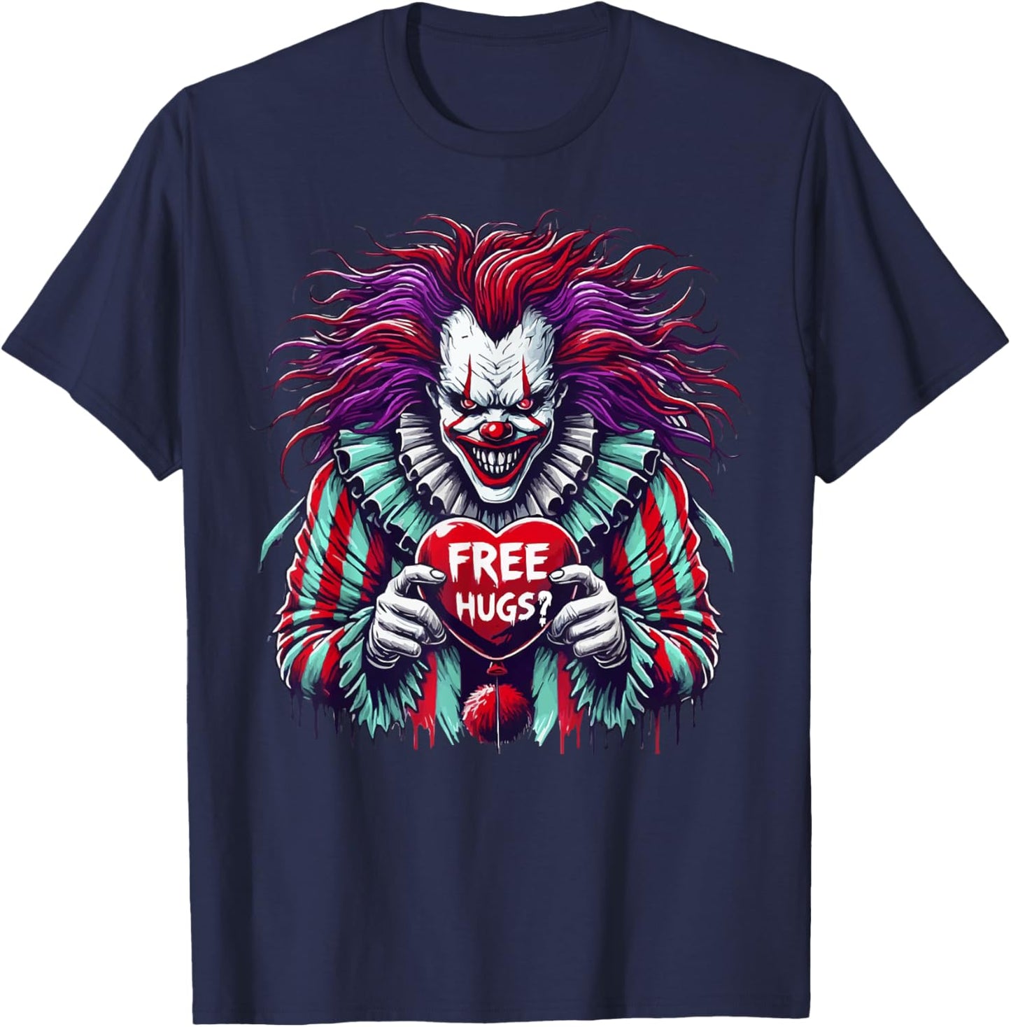 Free Hugs? Scary Horror Clown Lazy Halloween Costume T-Shirt - T-Shirt | Navy