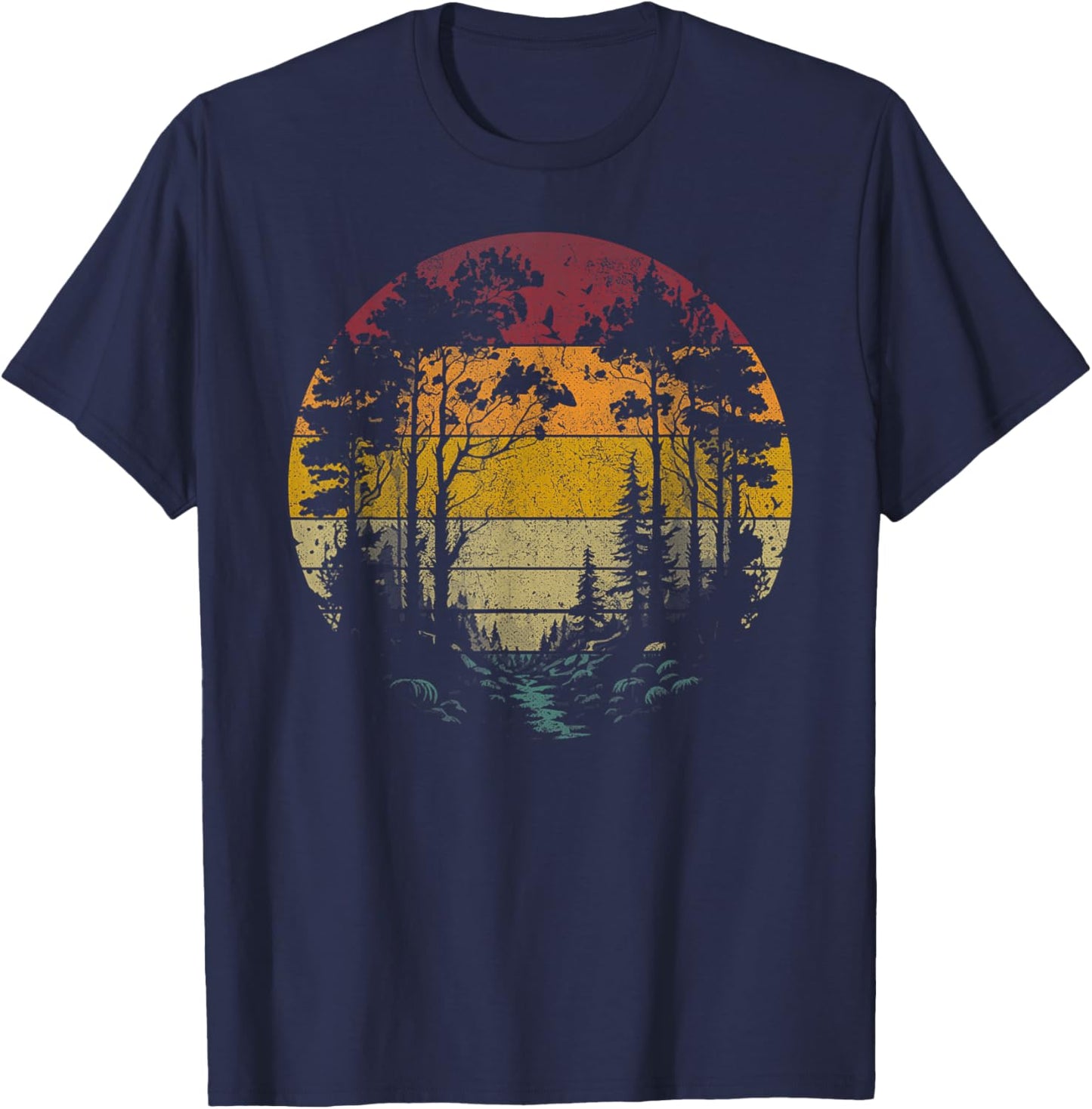 Trees Outdoors Wildlife Nature Vintage Forest Nature Retro T-Shirt - T-Shirt | Navy