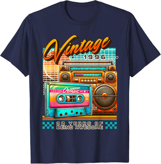 30th Birthday Vintage 1996 Retro 30 Years Old Being Awesome T-Shirt - T-Shirt | Navy