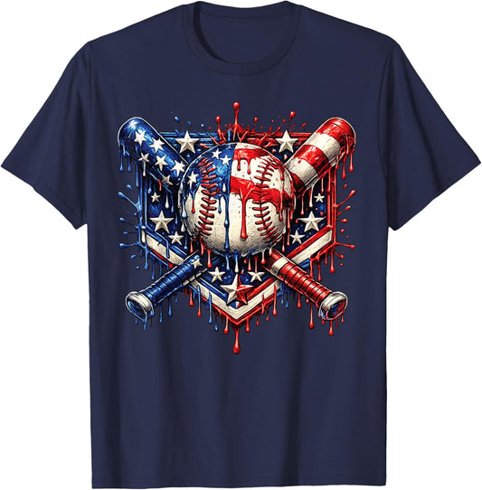 Baseball Drip Ice Cream American Flag Apparel Youth Boys Kid T-Shirt - T-Shirt | Navy