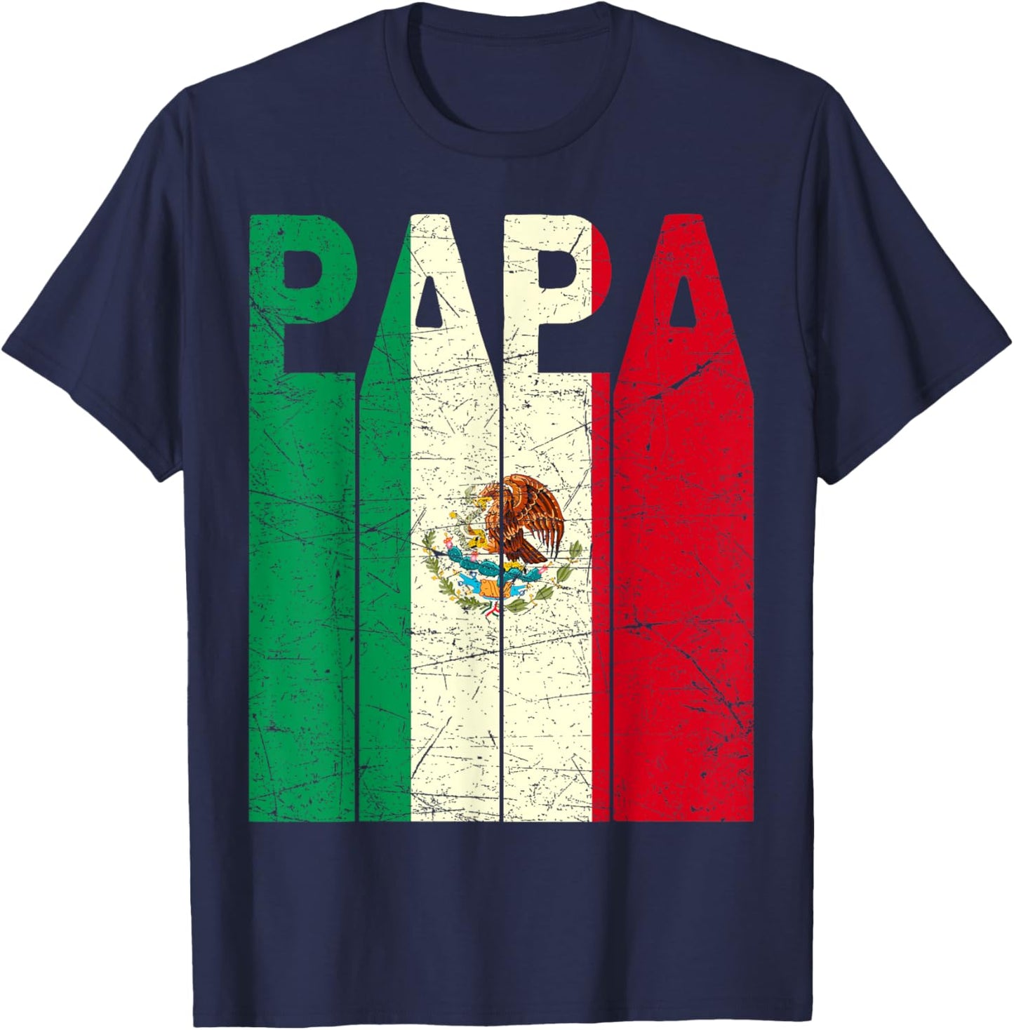 Mexican Papa Vintage Mexican Dad Mexican Flag Retro T-Shirt - T-Shirt | Navy