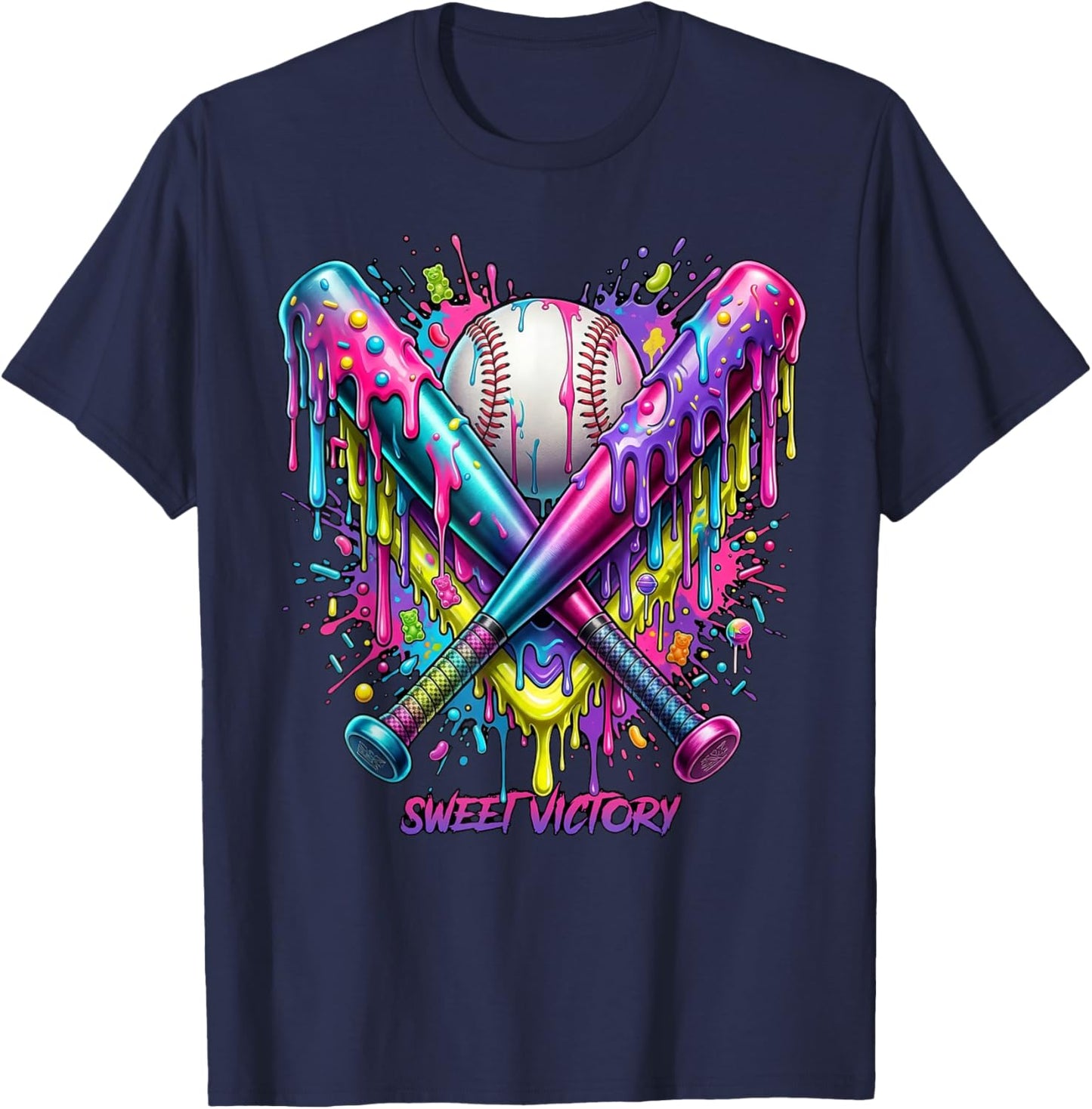 Colorful Ice Cream Funny Boys Kids Baseball Player Drip T-Shirt - T-Shirt | Navy