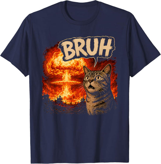 Bruh Cat Meme Funny Kids Meme Slang Trendy Viral Joke T-Shirt - T-Shirt | Navy
