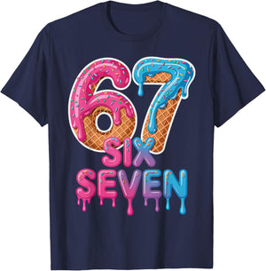 Six Seven Ice Cream Drip 6 7 T-Shirt - T-Shirt | Navy