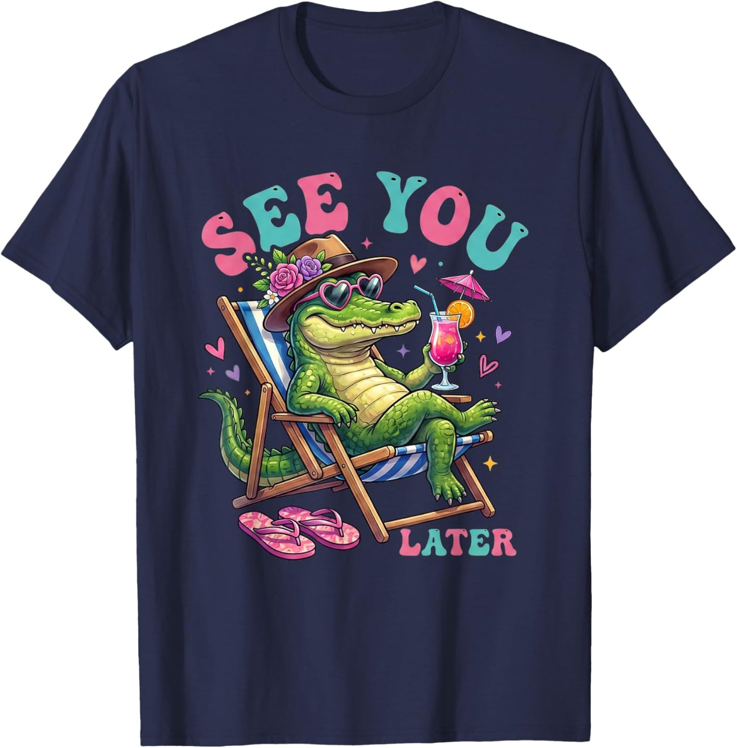 Last Day of School See You Later Alligator Teacher Summer T-Shirt - T-Shirt | Navy