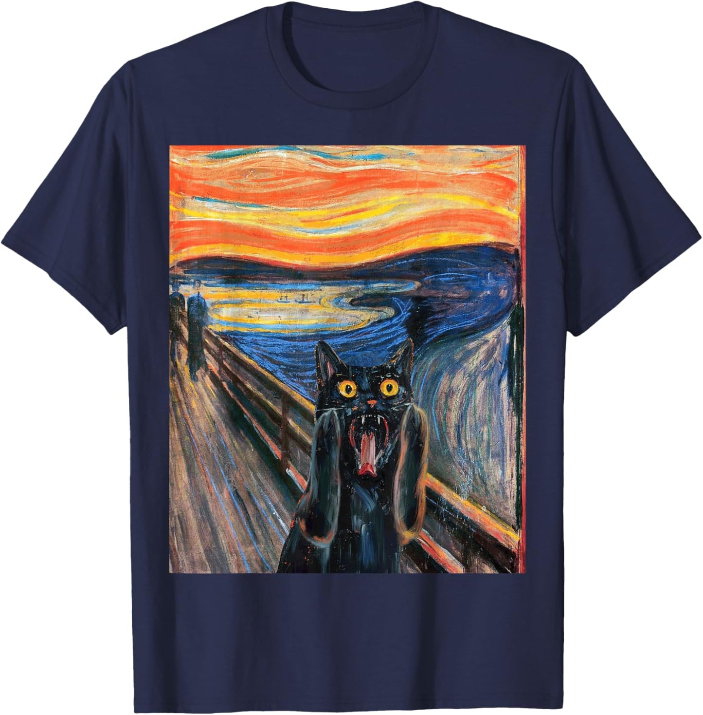 The Scream Black Cat by Munch Edvard Famous Painting Funny T-Shirt - T-Shirt | Navy