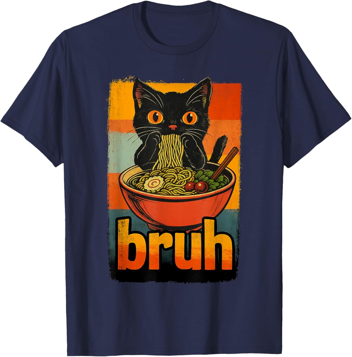Funny Cat Eating Japanese Ramen Noodles Gifts Men Women Kid T-Shirt - T-Shirt | Navy