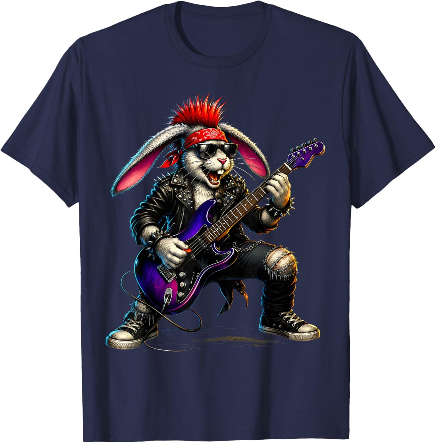 Rock'n Roll Rabbit Guitare Punk Enfant Rockstar Bunny T-Shirt - T-Shirt | Navy