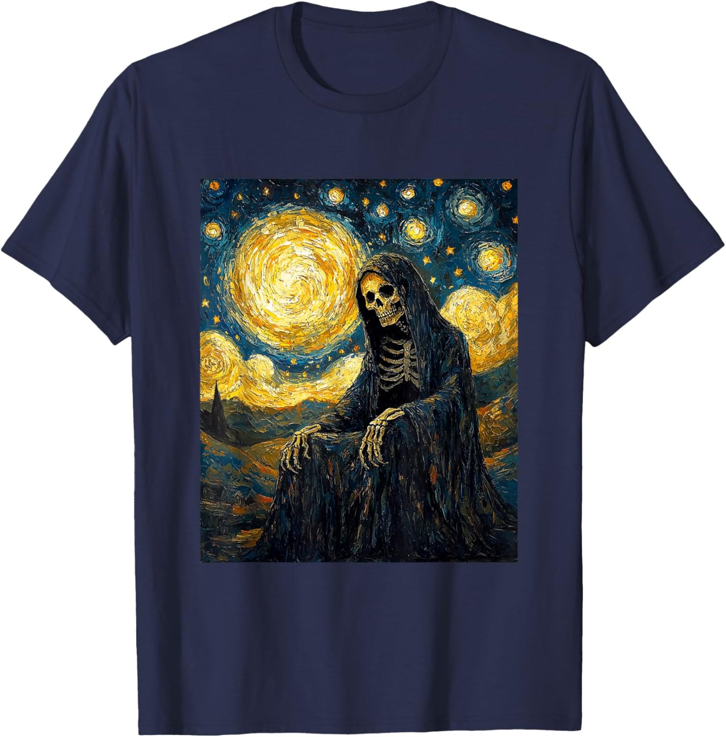 Ghost Skeleton Halloween - Van Gogh Style - Starry Night T-Shirt - T-Shirt | Navy
