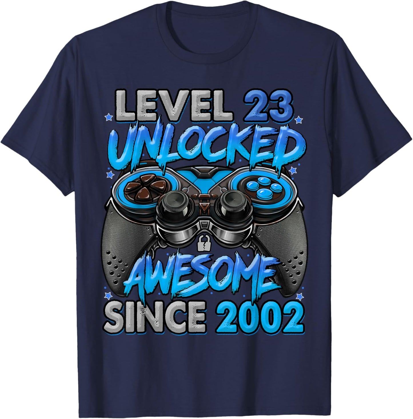 Level 23 Unlocked Awesome Since 2002 23rd Birthday Gaming T-Shirt - T-Shirt | Navy
