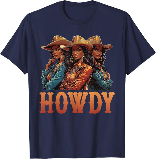African Melanin Cowgirl Rodeo Western Black History Month T-Shirt - T-Shirt | Navy