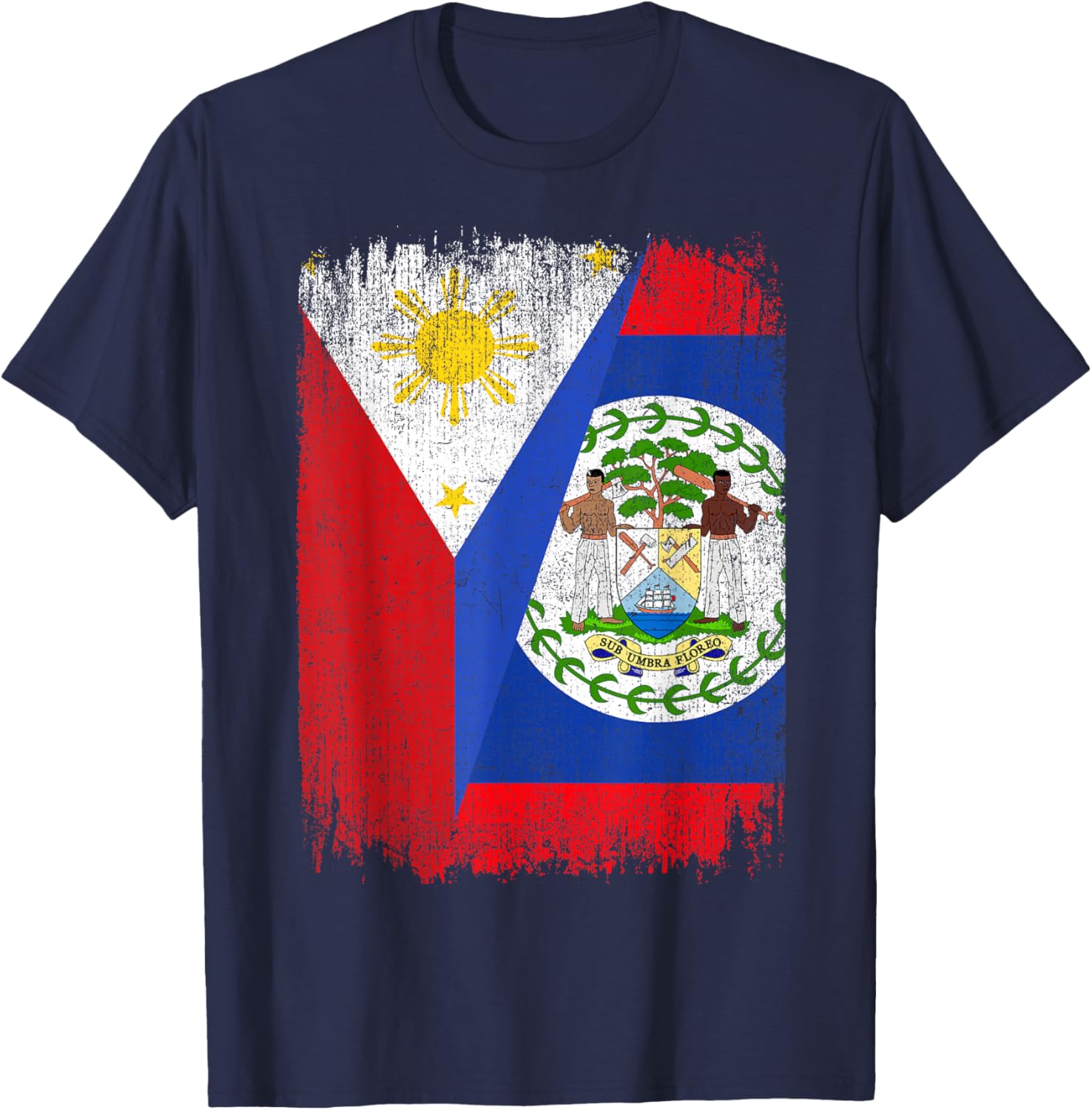 Half Philippines Belize Flag Filipino Belizean Roots T-Shirt - T-Shirt | Navy