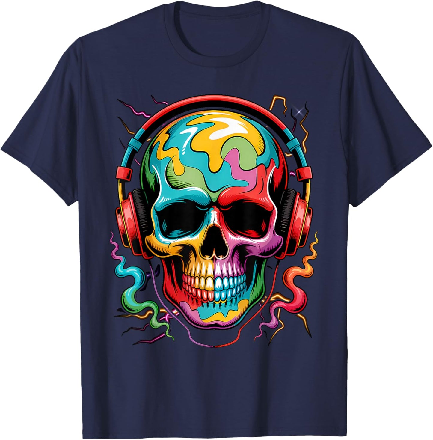 Skull Geometric Art Colorful Fantasy Graphic T-Shirt - T-Shirt | Navy